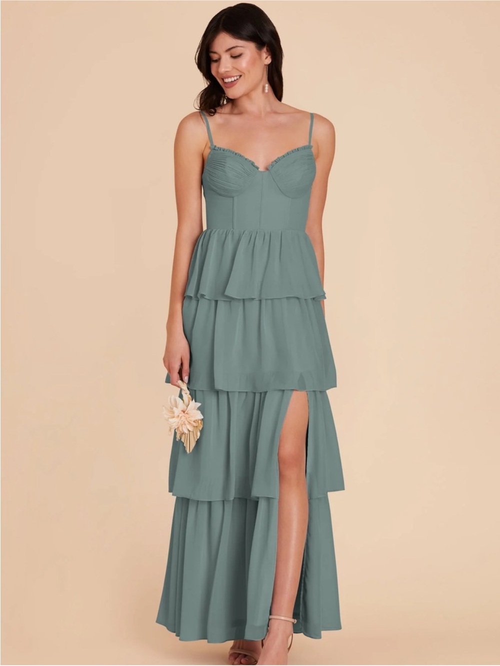 Tiered Maxi Dress with Sweetheart Bodice - Sage Green